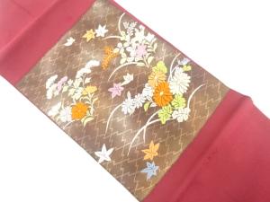 菊に秋草模様織り出し　名古屋帯